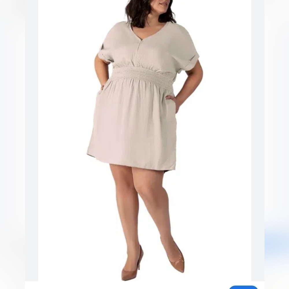 Dex Women's Cream V-Neck Mini Dress Linen Beach Vacation Casual Y2k 1X Resort